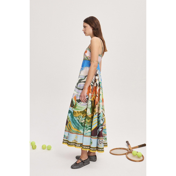 ALEMAIS Lucky Pace Shirred Linen Midi Sun Dress US 4 - Picture 5 of 11